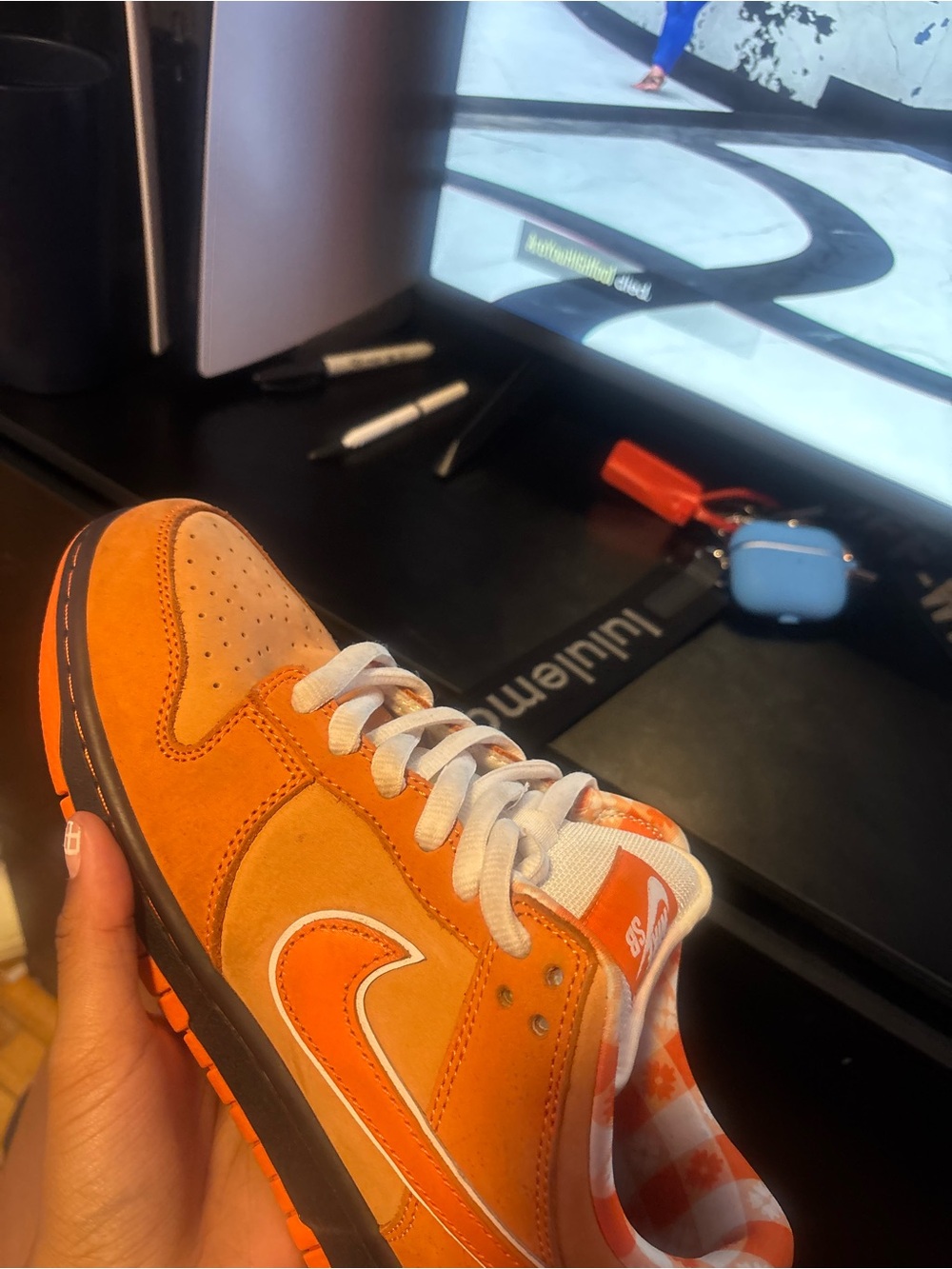 Nike Orange Suede Low-Top Sneakers with White Accents